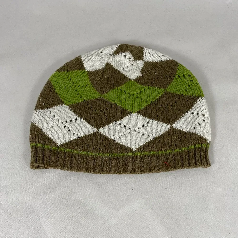 Knitted Chunky Beanie Hat Plaid NWOT